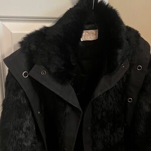 Vintage Black Rabbit Fur Bomber Jacket